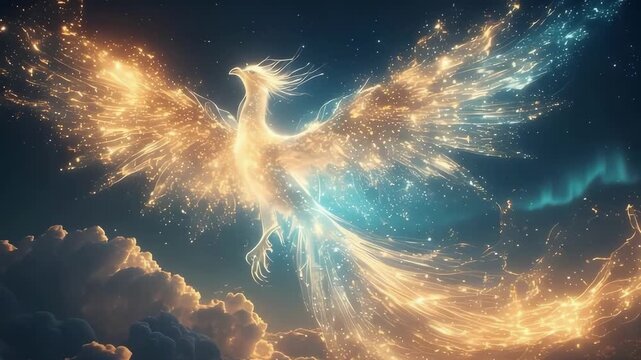 Animated video of a phoenix flying in the air.
Video generated by AI
