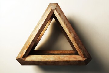 A wooden triangle stands against a white wall, casting a shadow