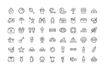 Summer vacation vector icons beach travel and leisure activities illustration