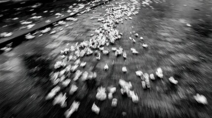 Scattered, blurred petals on a pavement