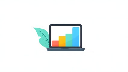 Growth chart on laptop screen with leaf business analysis and data visualization