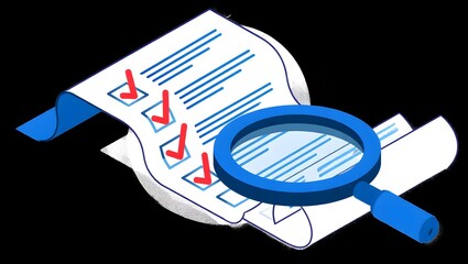 Understanding checklist audit and verification with magnifying glass concept art
