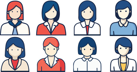 Flat Business People Icon Set – Minimalist 2D Vector of Girls, Womens