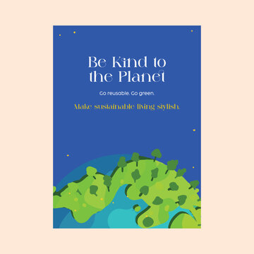 Eco poster template with a green Earth illustration and sustainability message. Perfect for promoting zero-waste living, eco habits, and stylish environmental awareness campaigns.