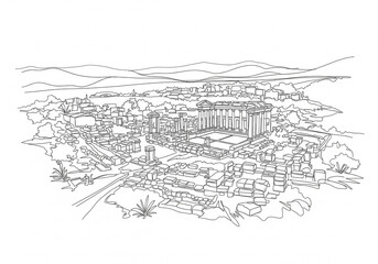 Obraz premium Perge (Perge Antik Kenti) in Antalya Province one line drawing style