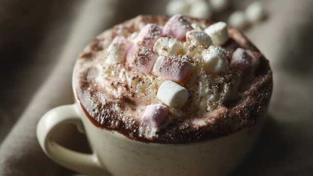 marshmallow with coffee and milk choco in a cup