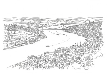 Fototapeta premium Bosphorus Strait (Boğaziçi) in Istanbul one line drawing style