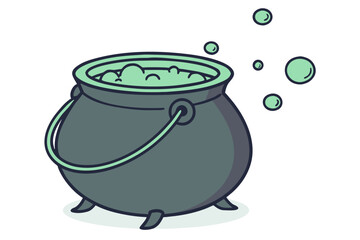 3D witch cauldron floating with bubbling green brew on transparent background, perfect for spooky magic scenes in modern flat illustration style.