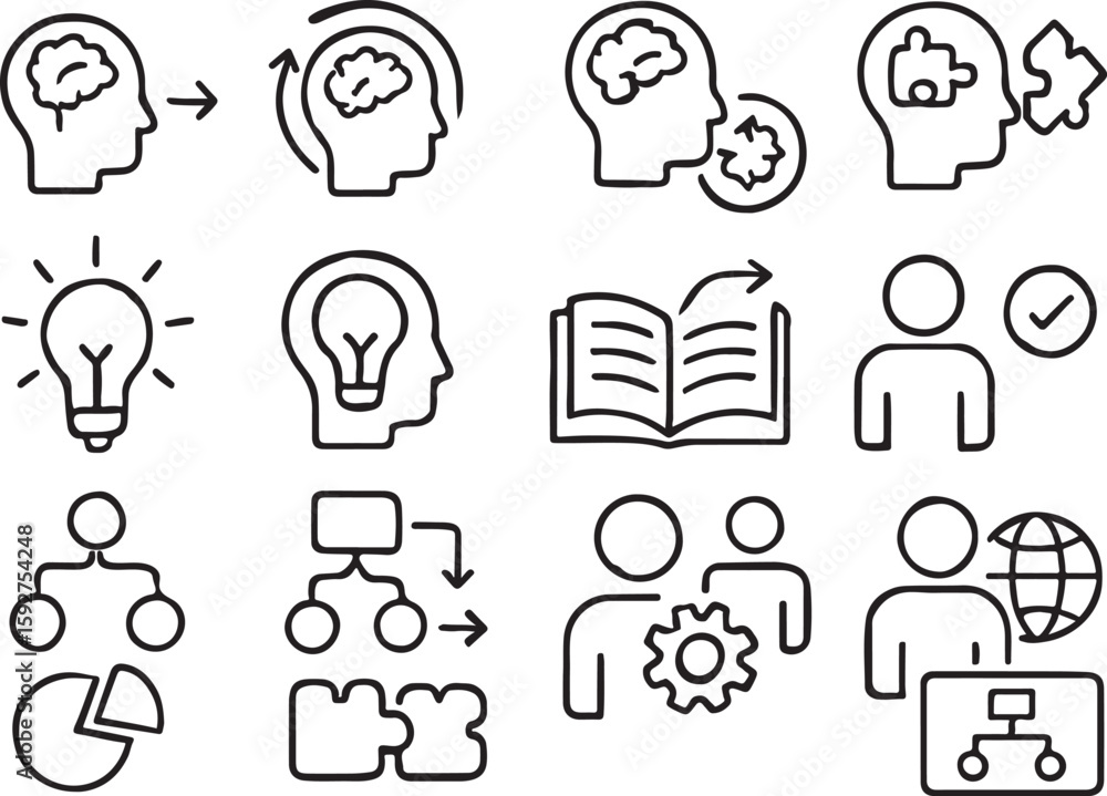 Poster brain process idea book teamwork global connection chart head thinking