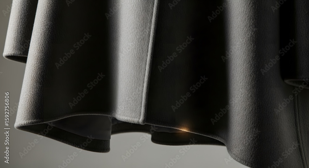 Poster close up of a dark gray coat with textured fabric and subtle lighting on a neutral background emphas