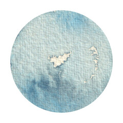 Watercolor circle in indigo, teal, and ice blue tones with soft textured edges, ideal for vintage clip art, ornament design, labels, stickers, or digital scrapbooking