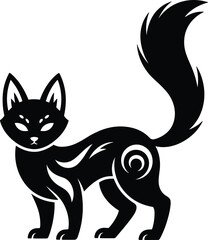 Elegant black cat silhouette with decorative elements on a white background design