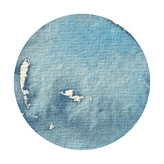 Watercolor circle in indigo, teal, and ice blue tones with soft textured edges, ideal for vintage clip art, ornament design, labels, stickers, or digital scrapbooking