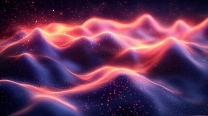 Glowing abstract landscape, cosmic particles, digital art, background