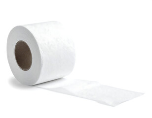 A roll of white toilet paper isolated on white background