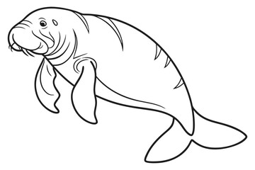 coloring page line art the dugong black vector