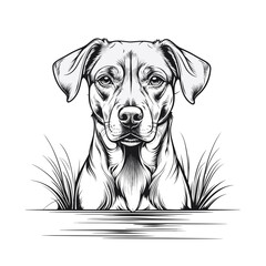 Dog portrait in black and white sketch style illustration