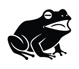 black frog silhouette design with open mouth, amphibian illustration, simple animal graphic for logos, prints, and web elements
