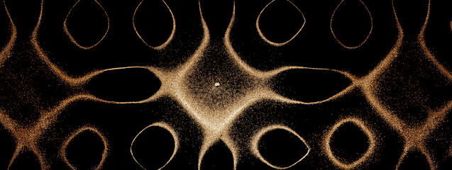 Golden Sand Cymatics Wave Pattern on Black Background - Natural Frequency Art © simoarshara