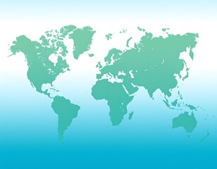 Obraz premium A light green world map on a blue gradient background is displayed