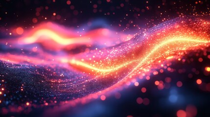 Obraz premium Abstract glowing particles swirling in dark space. Possible use Background image for technology or science presentation