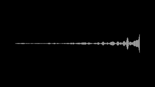 Digital Audio Frequency Visualizer. 4K Sound Waveform Animation in White on Black. Seamless Equalizer Spectrum Loop with Alpha Channel for Music Production Use.