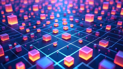 Abstract glowing cubes network background for technology and digital solutions use case