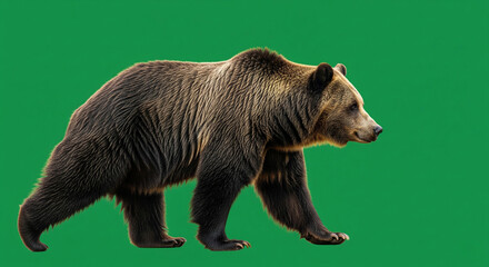 Obraz premium Majestic Bear Prowling A Wildlife Portrait on Green Background