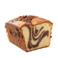 Delicious slice of marble cake with swirls of chocolate and vanilla batter isolated on transparent background