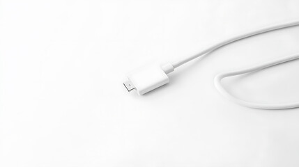 Fototapeta premium White USB Connector: A sleek and modern cable on a pristine white surface, perfect for data transfer and charging, reflecting minimalist design and functionality.