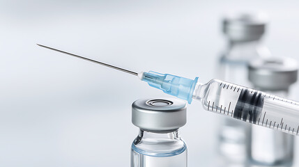 Syringe Piercing Vial: A close-up view of medical precision, featuring a syringe poised to pierce a vial in a medical setting, promising health solutions.
