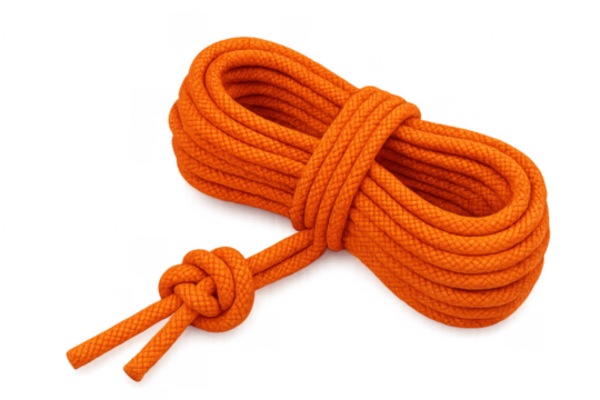 Orange rope with knot on transparent background