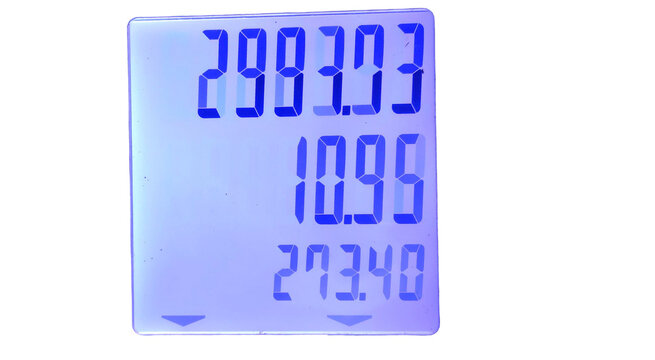 Digital Meter Display on Fuel Pump Showing Three Numerical Readouts PNG