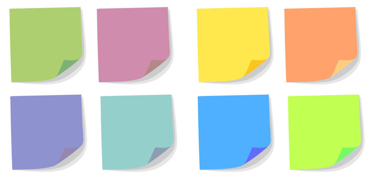 Post its coloridos em formato quadrado. Vetor edit&aacute;vel