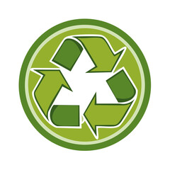 Obraz premium Green recycle icon in circle, arrow symbol for environment conservation, reuse concept