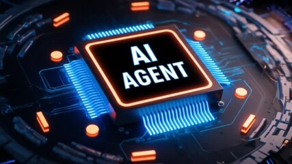 AI Agent Technology: Futuristic AI agent icon glowing vibrantly within a complex technological interface, symbolizing advanced artificial intelligence and digital innovation.	 - Powered by Adobe