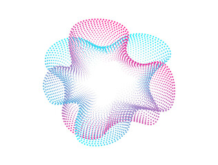 A set of round abstract sound swirling neon neon wave dots. Digital equalizer, futuristic technology. Color dotted circle for music design . Vector radial spectrum.