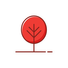 Red Tree Graphic Design Illustration: Single Icon with Geometric Shapes and Outline