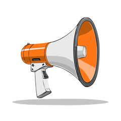 Hand Drawn Illustration of Orange and White Megaphone Communication Tool
