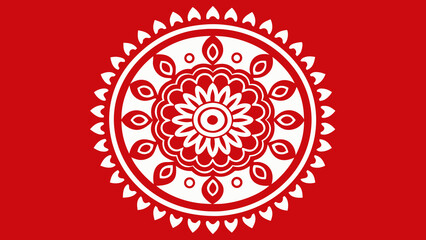 Alpona design circular pattern for Durga Puja, black and white vector, 