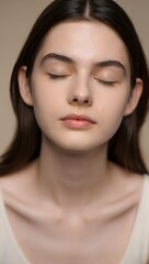 Natural beauty portrait of young woman with closed eyes and flawless skin closeup shot