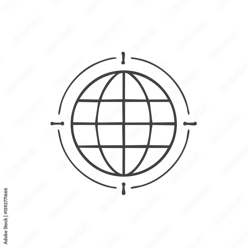 Poster global sphere with meridians in a circular frame for worldwide access