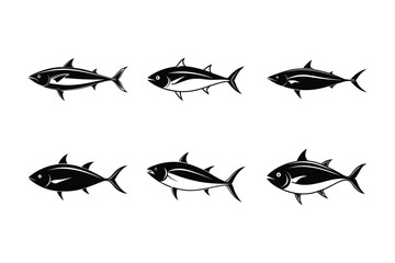 Tuna fish set of silhouette vector art illustration