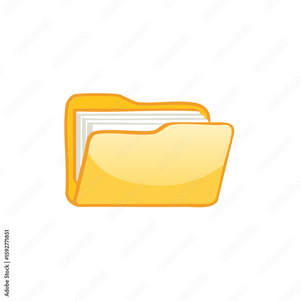 Poster yellow folder icon showing documents, files and data inside for organization and management