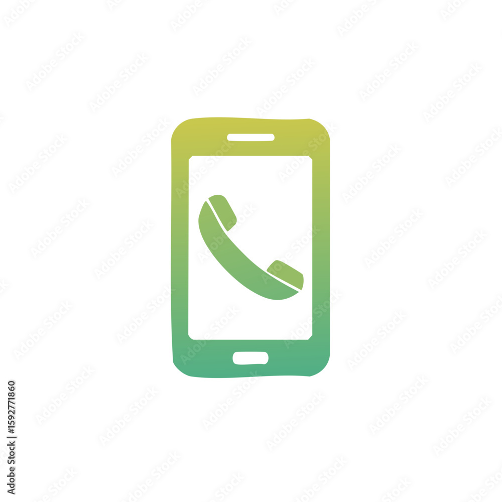 Poster smartphone with handset inside display gradient green simple icon vector illustration