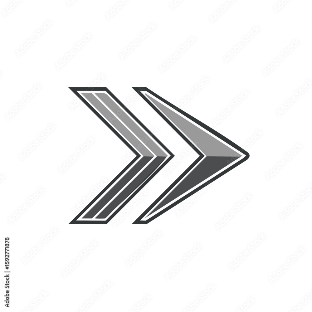 Poster forward direction double chevron arrow graphic with streamlined design and gray tones