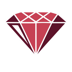 Stylized Diamond Illustration Ruby and Burgundy Hues Geometric Gemstone Design