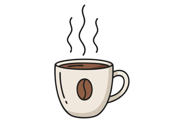 A stylized illustration of a steaming coffee cup with drive-thru signage. Warm tones and simple lines create a comforting and inviting visual. Perfect for coffee shops, cafes, and beverage brands.