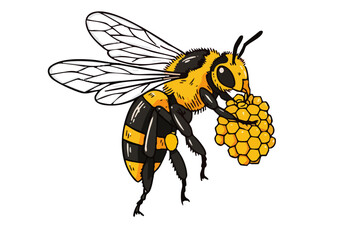 A stylized bee illustration with a berry, set against a vibrant pink background. ?Pollinator City Power? design by Lounge Desknign. Bold, graphic, and visually striking.