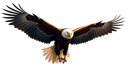 Obraz premium Majestic bird of prey soaring high: a stunning image of a bald eagle in flight with open wings on transparent background